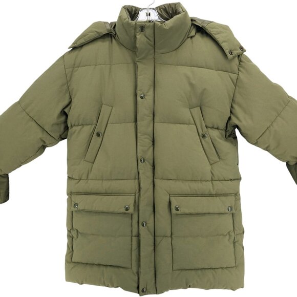 SCHOTT NYC Olive Green Down Filled Parka Jacket Removable Hood Est. MEDIUM - Picture 2 of 7